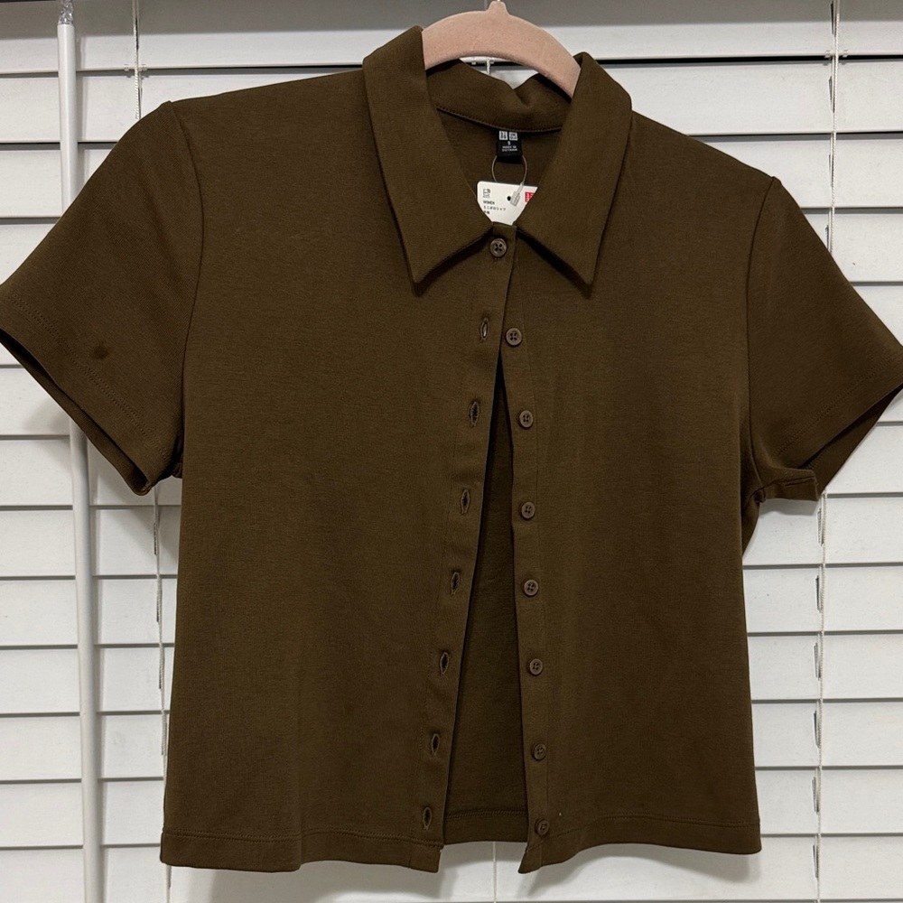 Uniqlo Olive Green Short Sleeve Button Front Polo Shirt